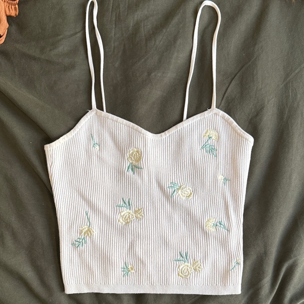 H&M White Floral Embroidered Camisole